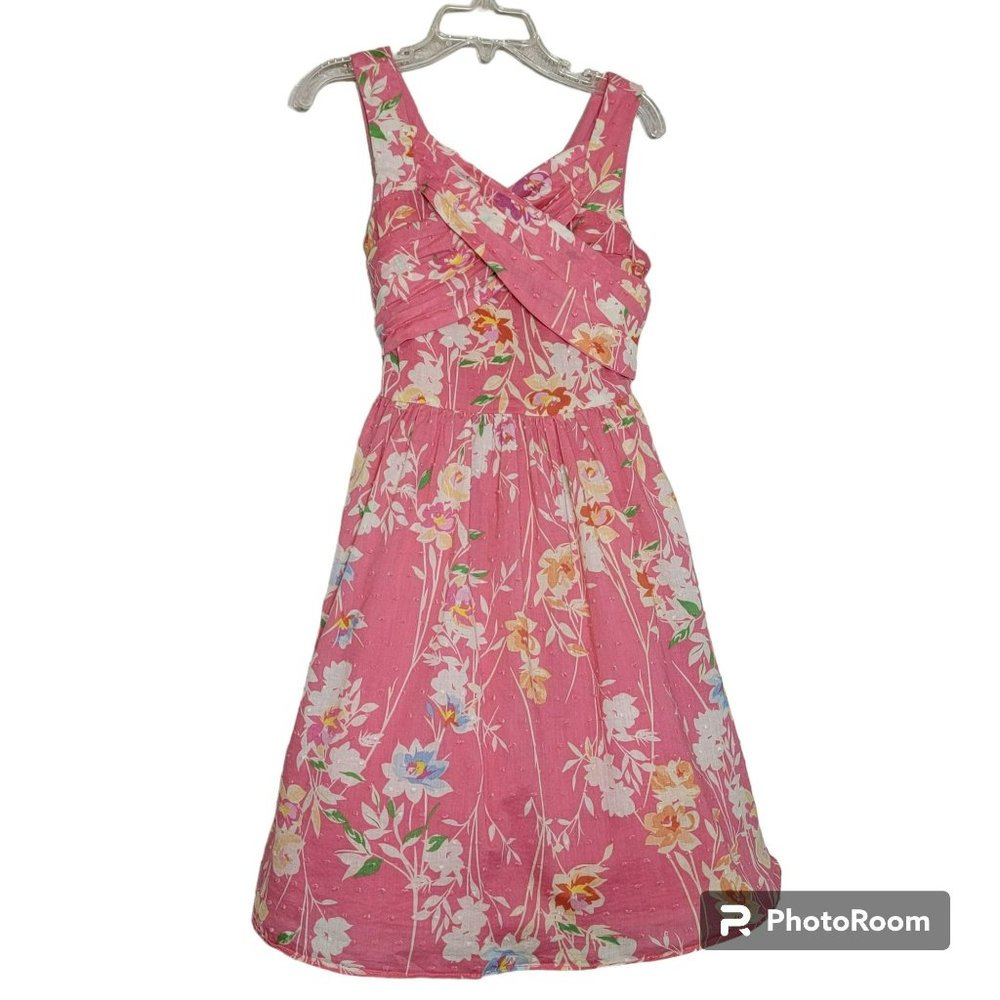 Bloome de jeune fille Sun Dress, Girls 8, Pink Floral, W/Tie & Petticoat, EUC